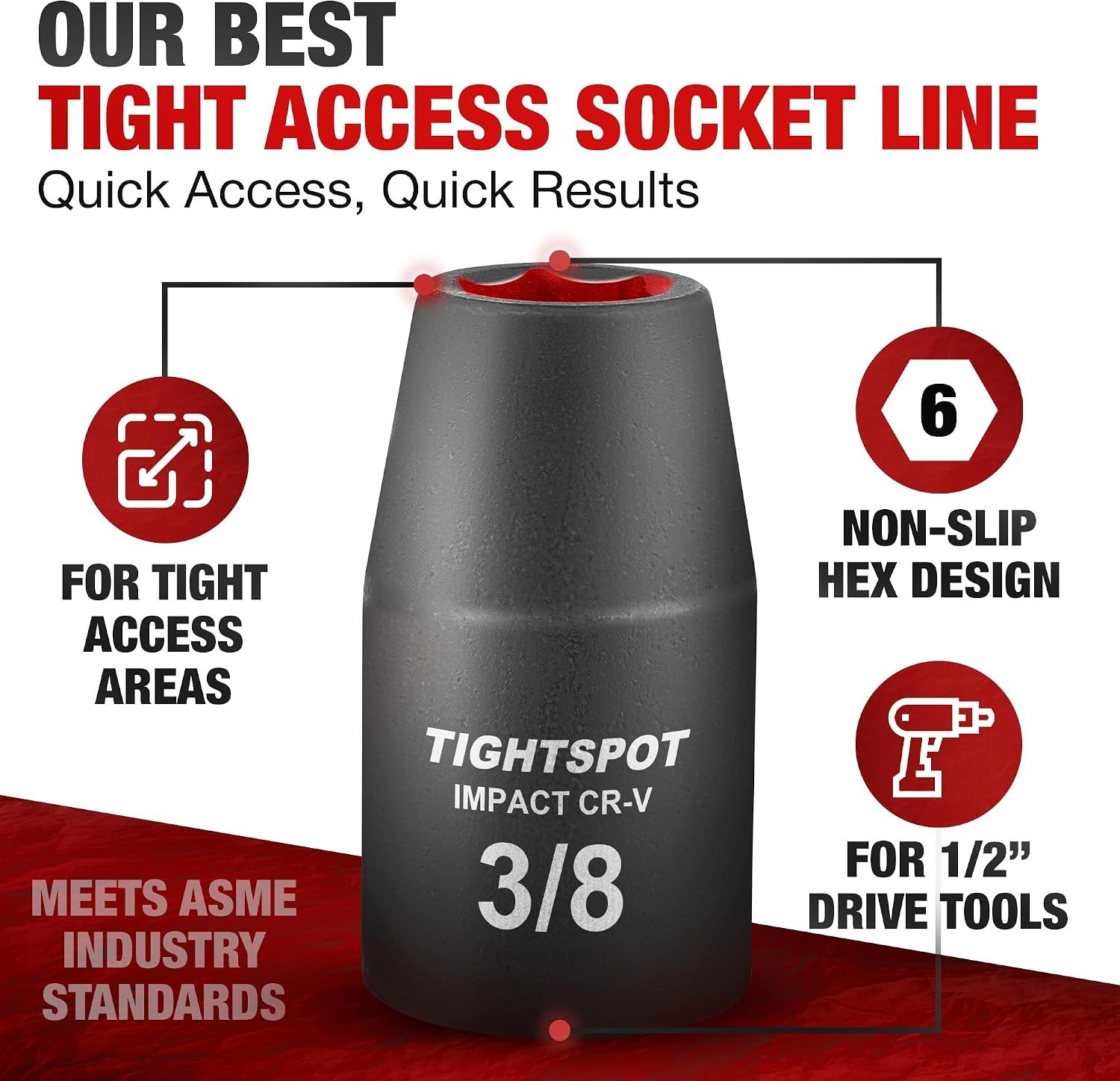 Compact 1/2 Inch Drive Socket with 6 Point Anti-Rounding for Tight Spaces
