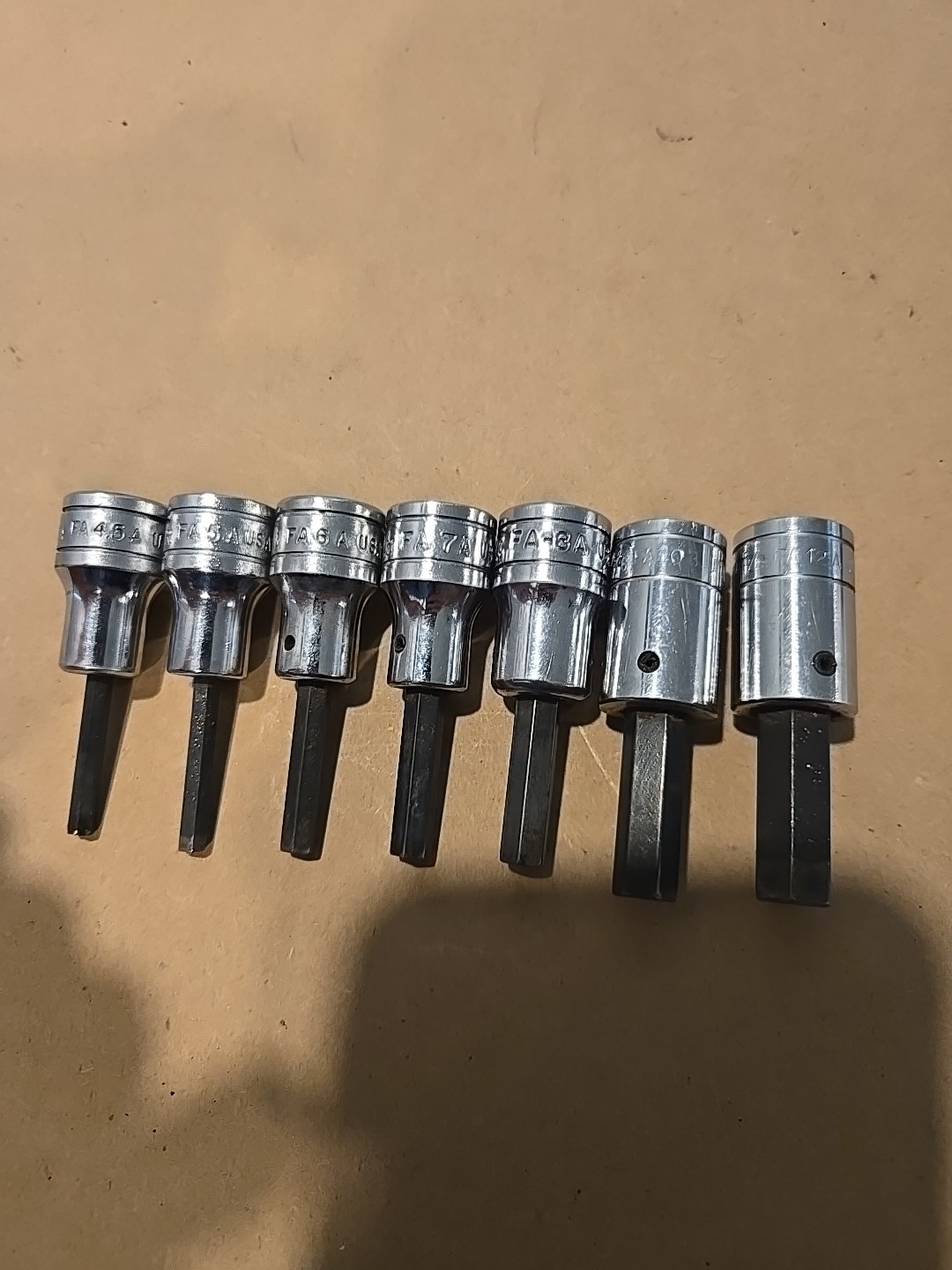 Snap On 3/8″ Drive 9/64″-3/8″ SAE Hex Bit Driver Sockets USA Lot Of 7