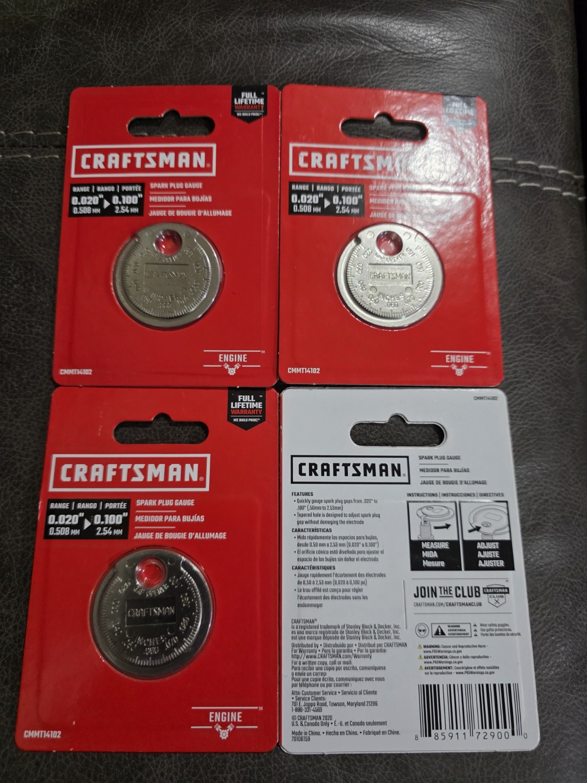 Craftsman Spark Plug Gauge Range (4) Total 0.020”-0.100” CMMT14102