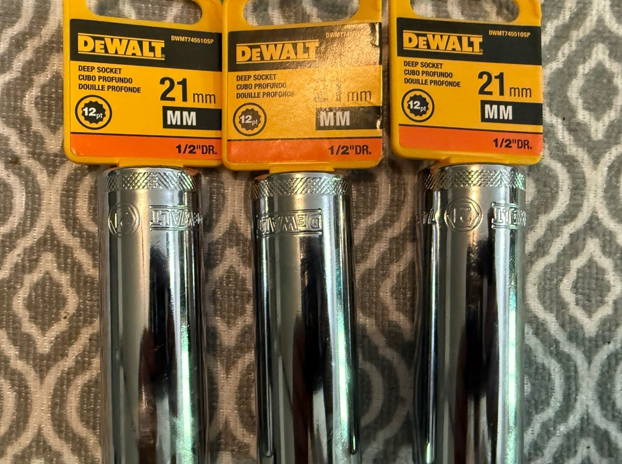 Dewalt 21 MM 1/2” drive chrome deep well 12 point Socket – 3 New with tags