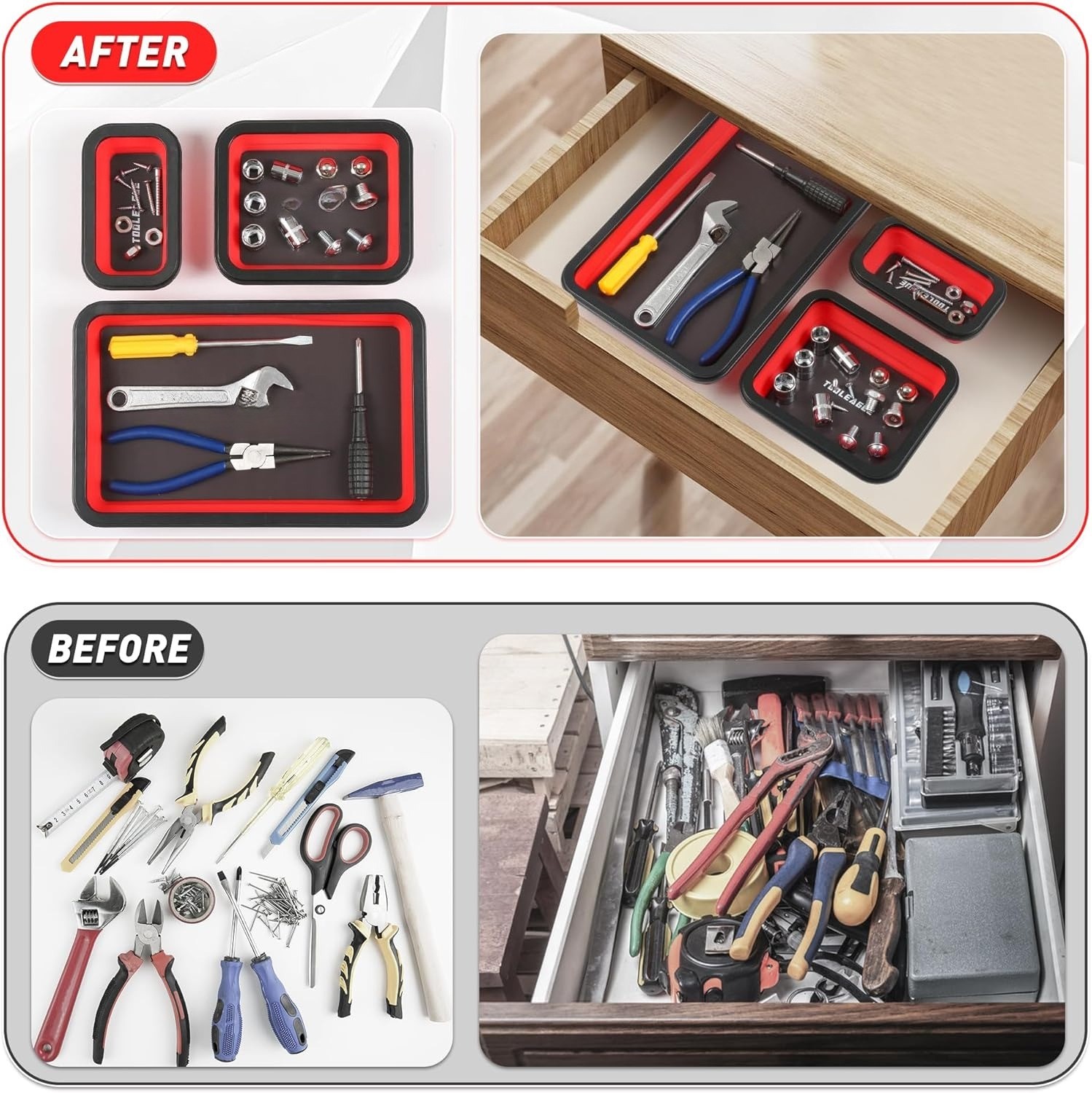 3Pcs Collapsible Magnetic Parts Tray Set with 15Lb Magnetic Pickup Pen