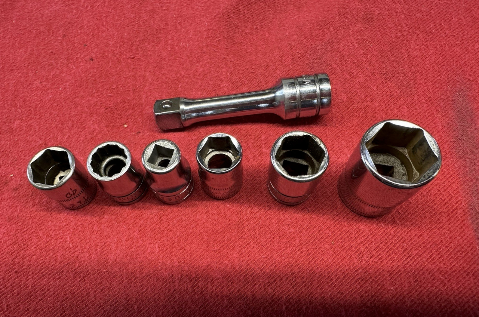 Snap-on 6PC 3/8″ Dr. Metric, SAE Socket Set + 2» Extension NICE