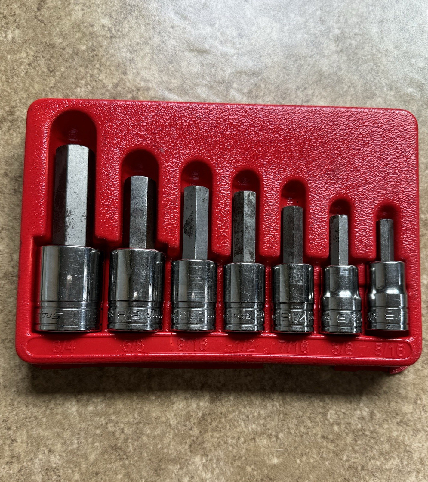 🔴 Snap-On 1/2″ drive 7pc 5/16″ – 3/4″ Allen Hex Bit Socket Driver Set 307ESAY