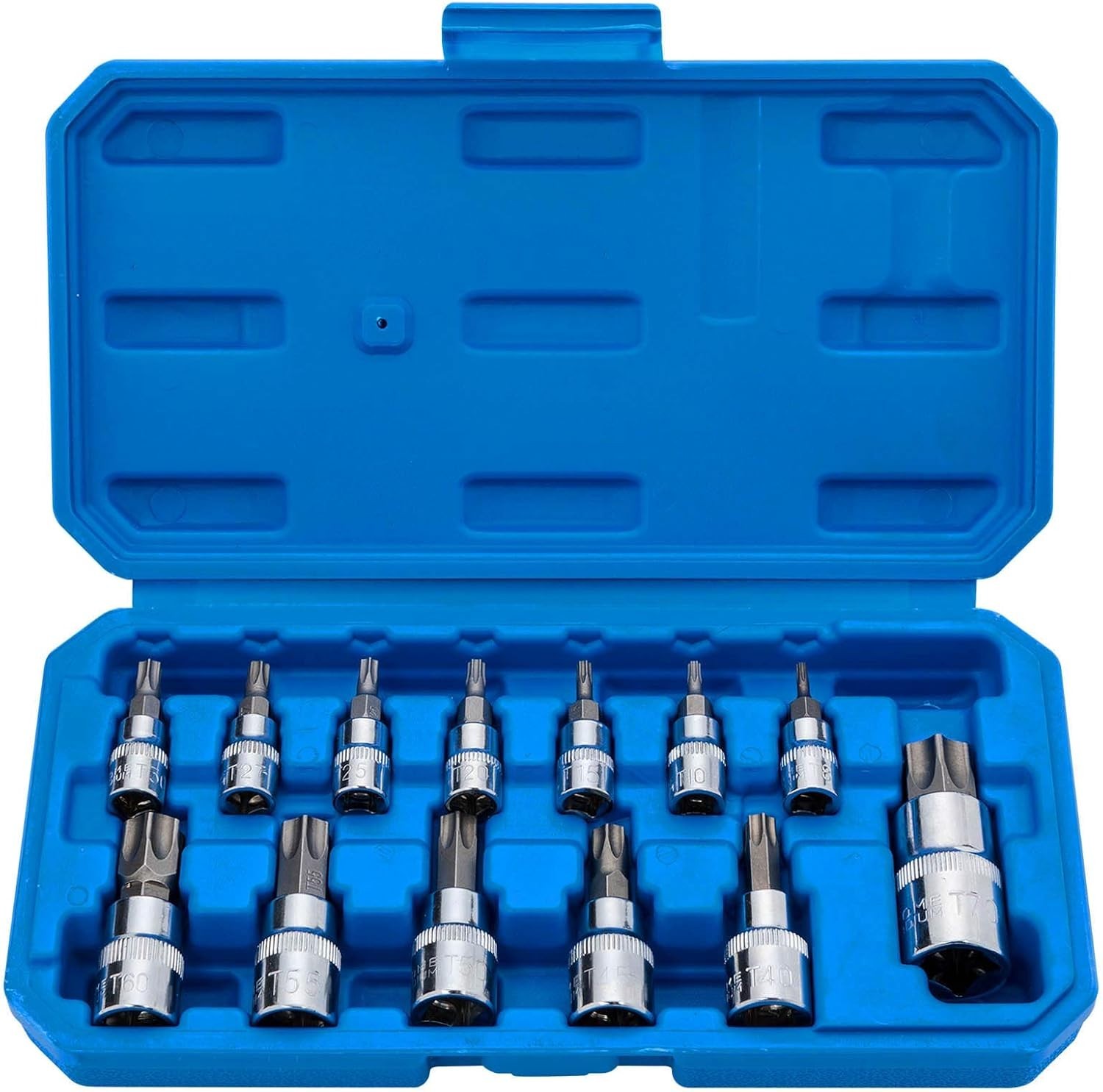 Torx Bit Socket Set 13pcs | Precision T8-T70 S2 Alloy & Cr-V Steel | 3/8″ Drive