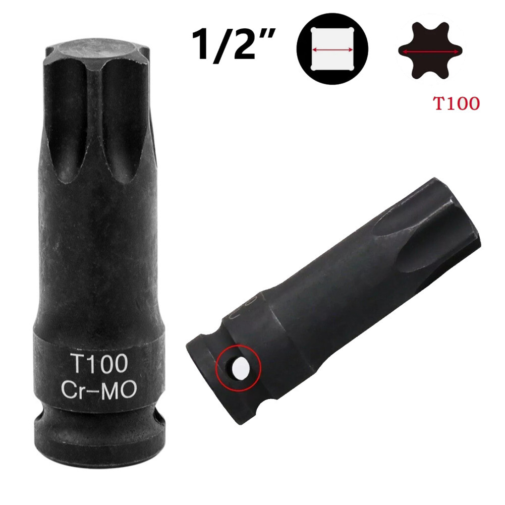 T100 Torx 6 Point Impact Bit Socket, 1/2-Inch Square Drive Screwdriver Adapter