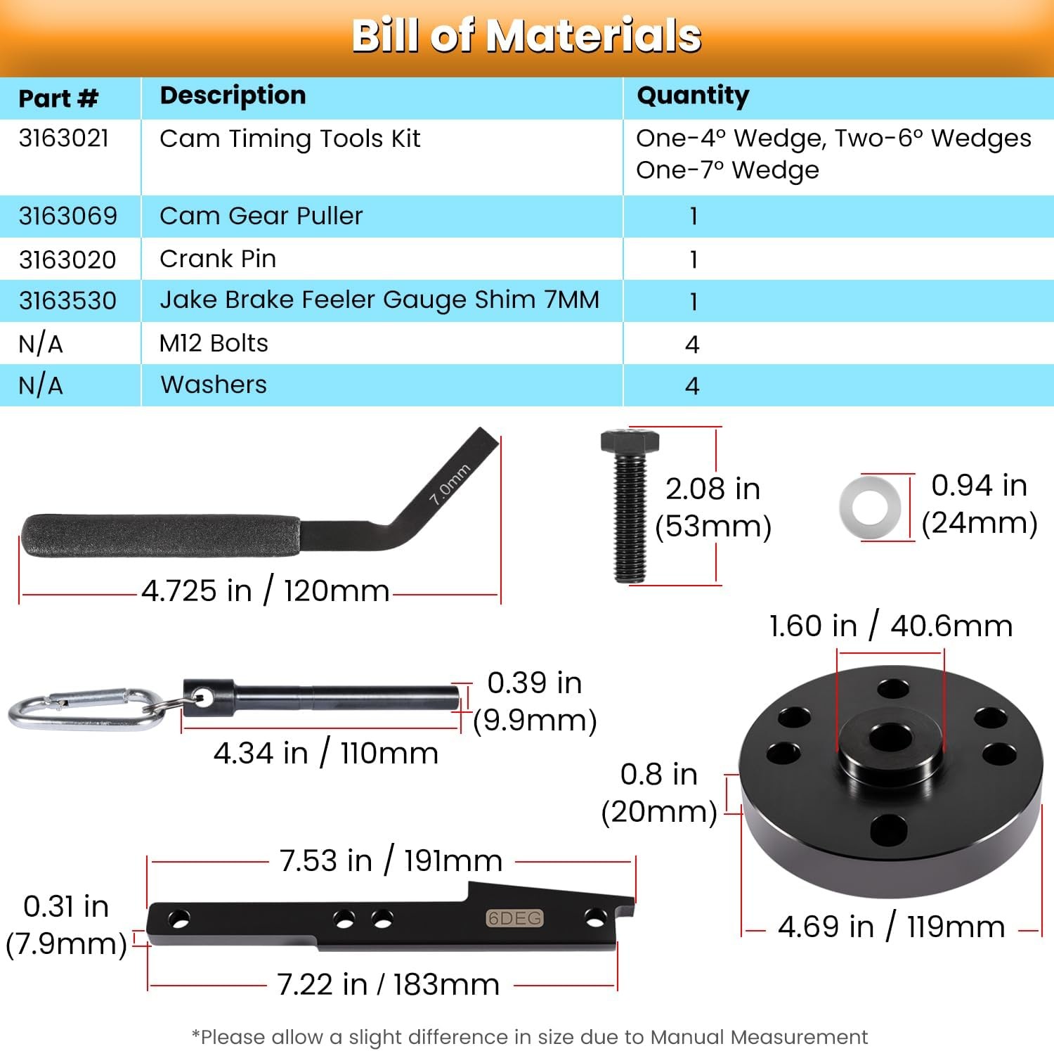 3163021 Cam Timing Tool Kit+3163530 Engine Brake Adjustment Tool for Cummins