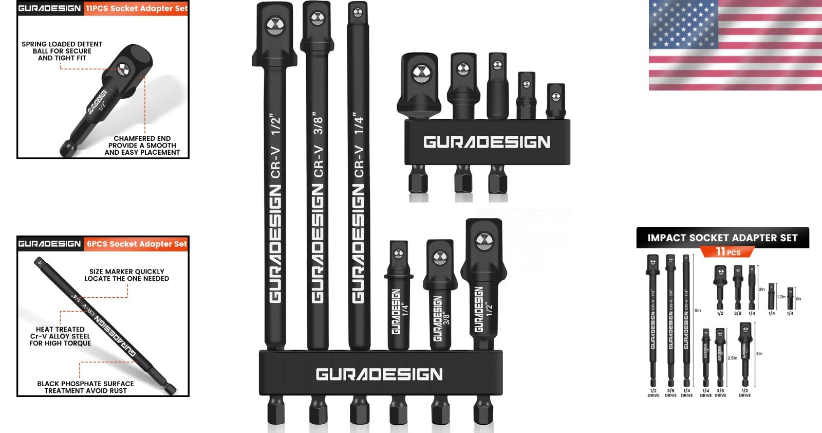 11-Piece Impact Socket Adapter Set – 3/6 Inch Hex Shank, Drill & Driver Adapt…