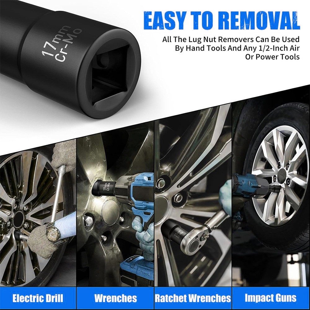 5Pcs/Set Twist Socket 1/2” Drive For Wheel Lug Nut Damaged Removal and Extractor