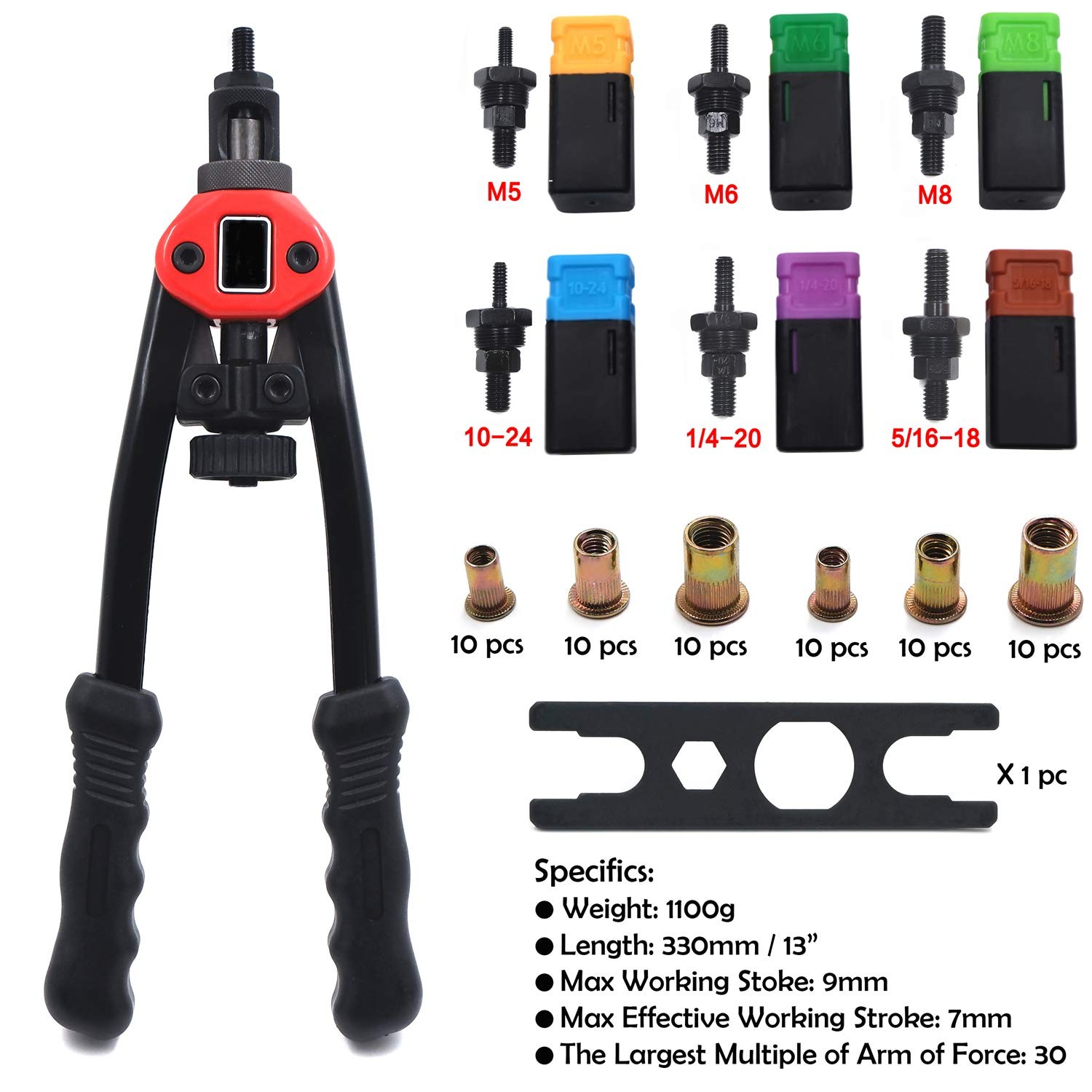HTTMT- Hand Nut Riveter 330mm 13″ Rivet Gun Kit Rivnut Thread 13 inch, Black