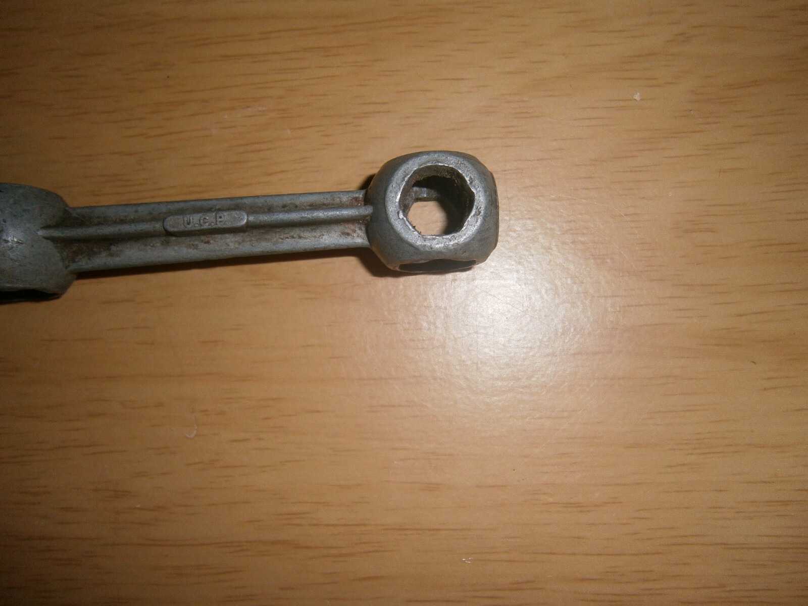 Vintage silver tone U.C.P. England multi spanner. 17mm end.(E6d)