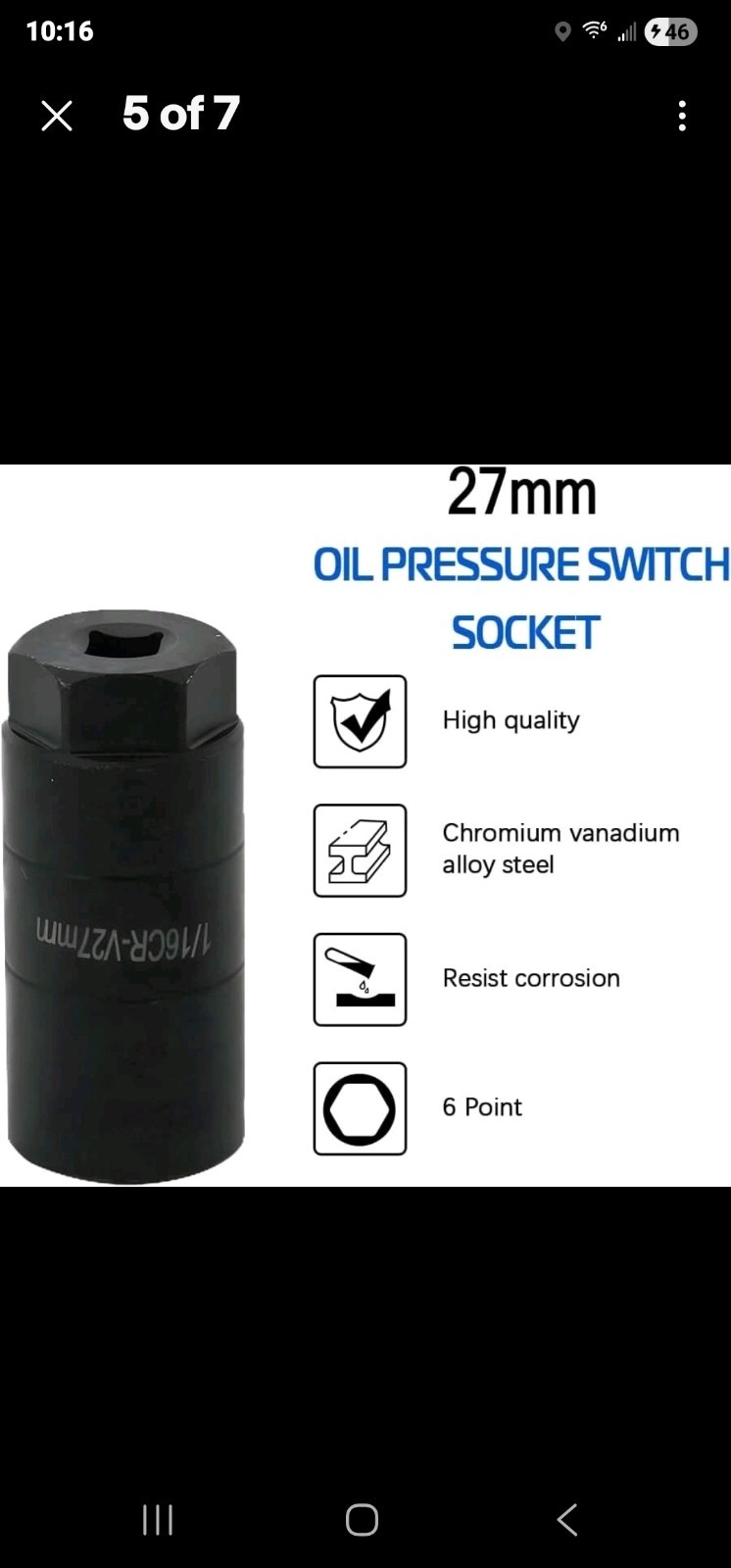 Oil Pressure Switch Socket 1 1/16» x Up To 2-5/8» Fits 3/8» Drive/1 1/8» Hex
