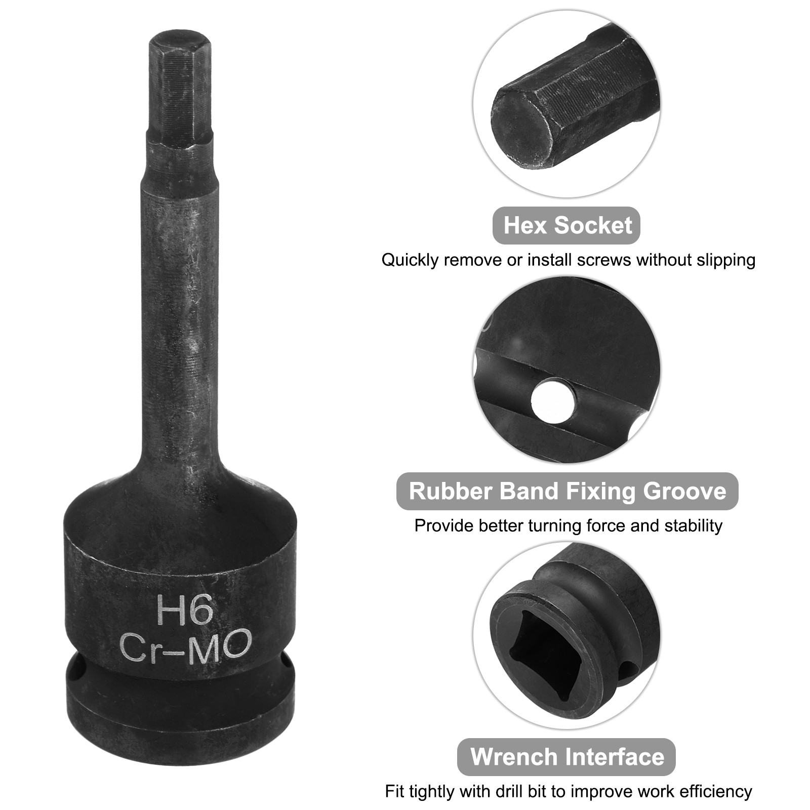 2pcs H6 (6mm) Hex Impact Bit Socket 1/2″ Drive Hex Screwdriver Socket Adapter