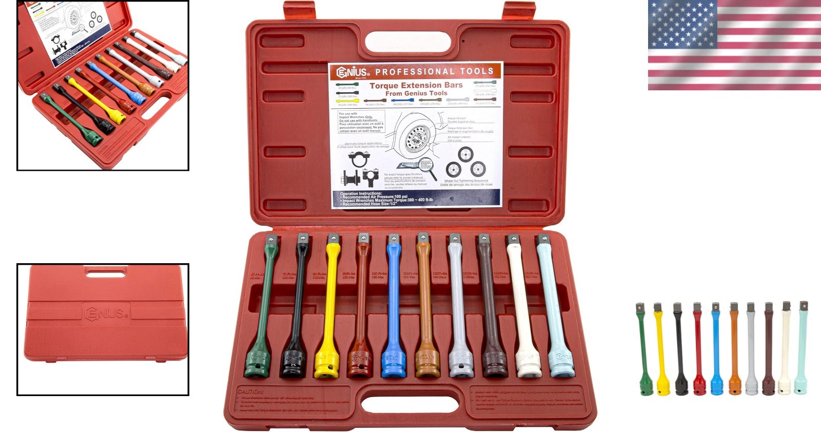 10 Piece Precision Torque Extension Bars: Color-Coded with Easy Guide & Case