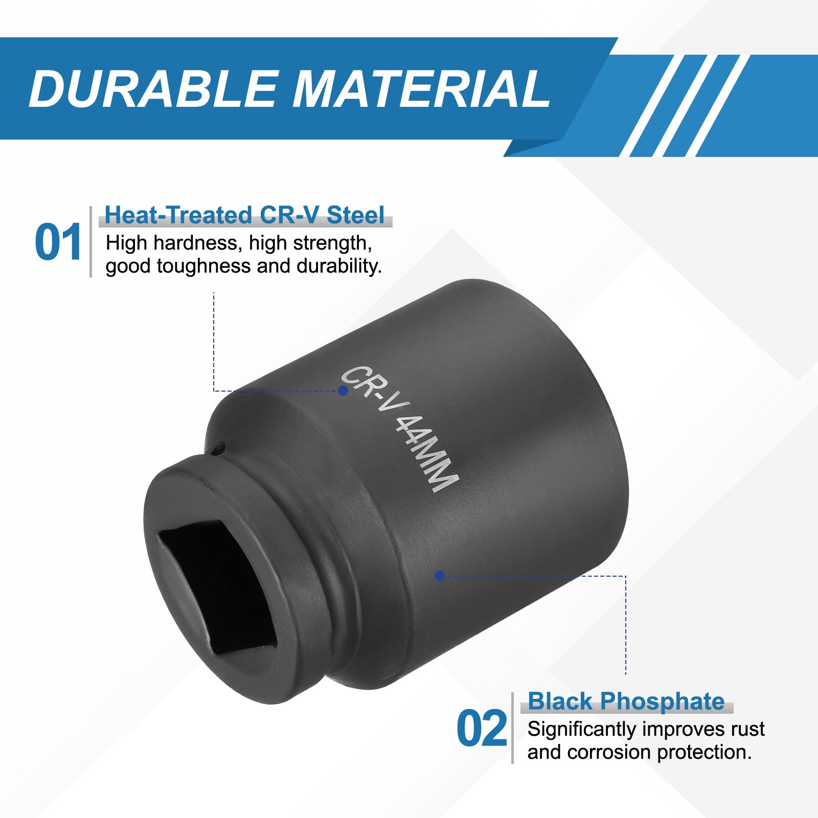 2pcs 1 Inch Drive 44mm 6 Point Impact Socket Chromium Vanadium Steel
