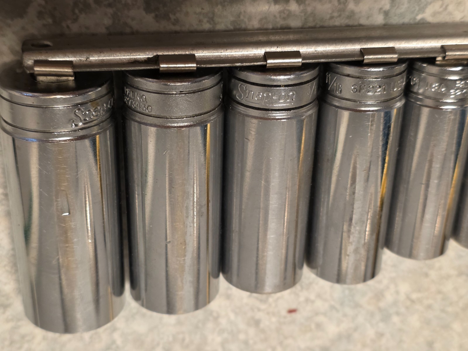 10Pc Snap On Underline DEEP SAE 1/4″-7/8 Socket Set Lot 12-PT 3/8” Drive w/rail