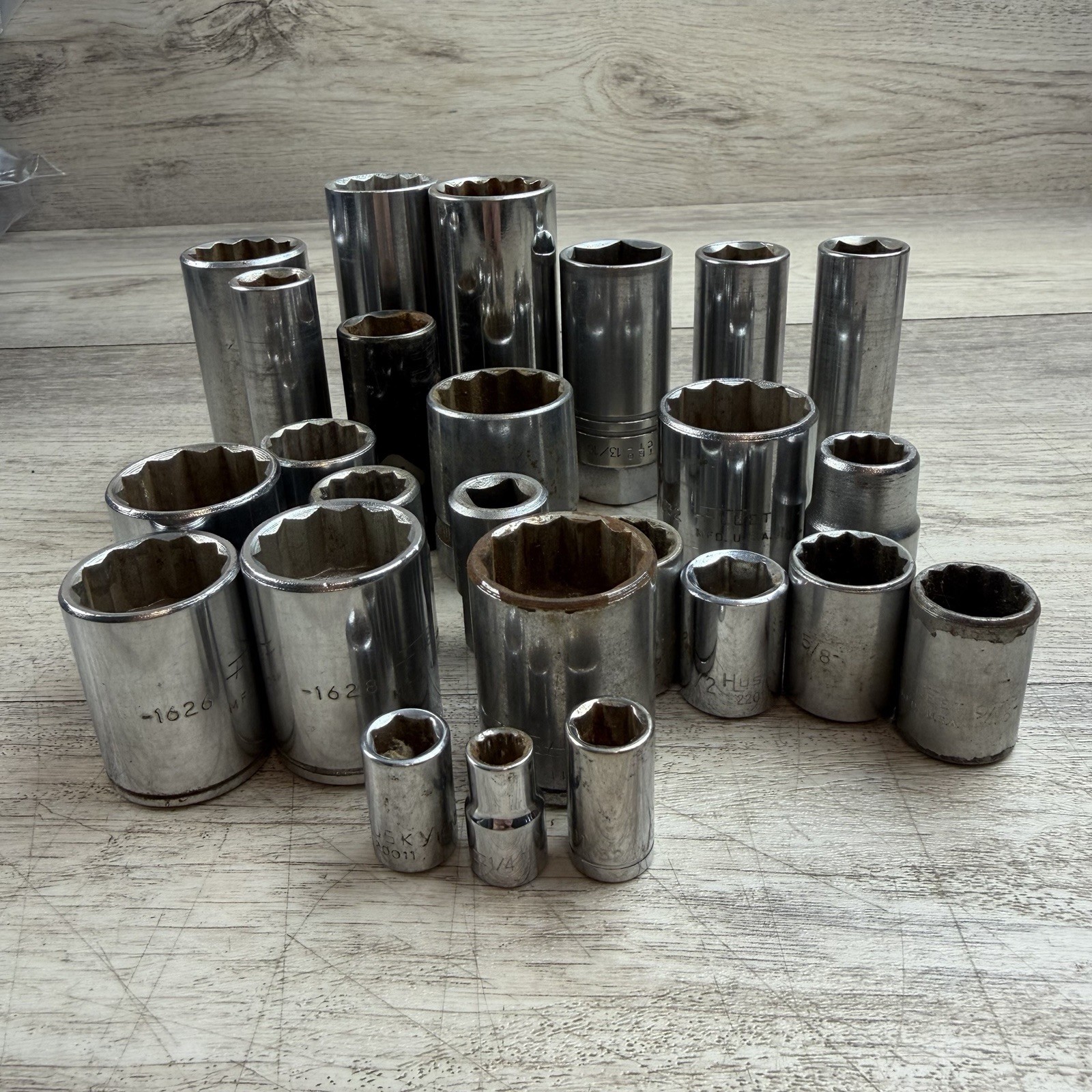 Mixed Socket Lot 25pc Multiple Sizes SAE – Industro, Husky, Fleet, Stanley