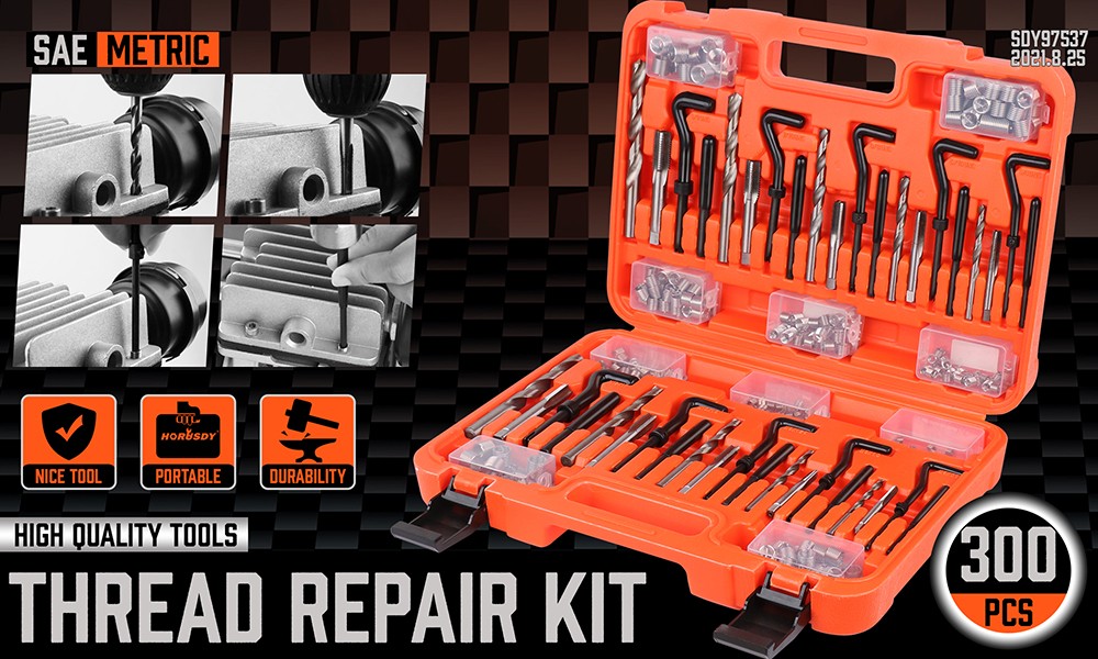 300PC Thread Repair Kit HSS Drill Helicoil Repair Kit SAE Metric Inch&MM W/Case