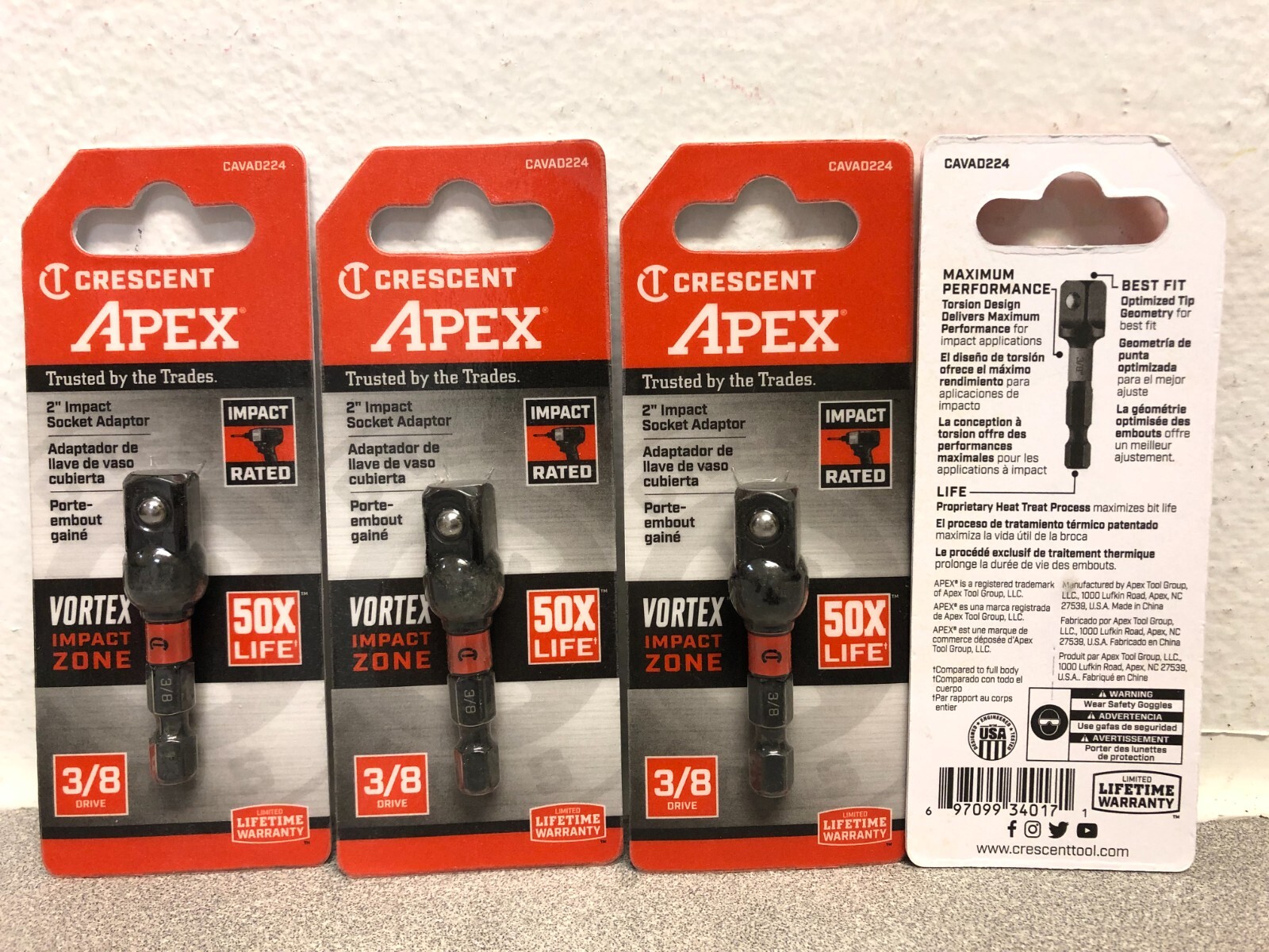 Crescent CAVAD224 VORTEX Impact 3/8″ Drive Socket Adapter 4 Pack