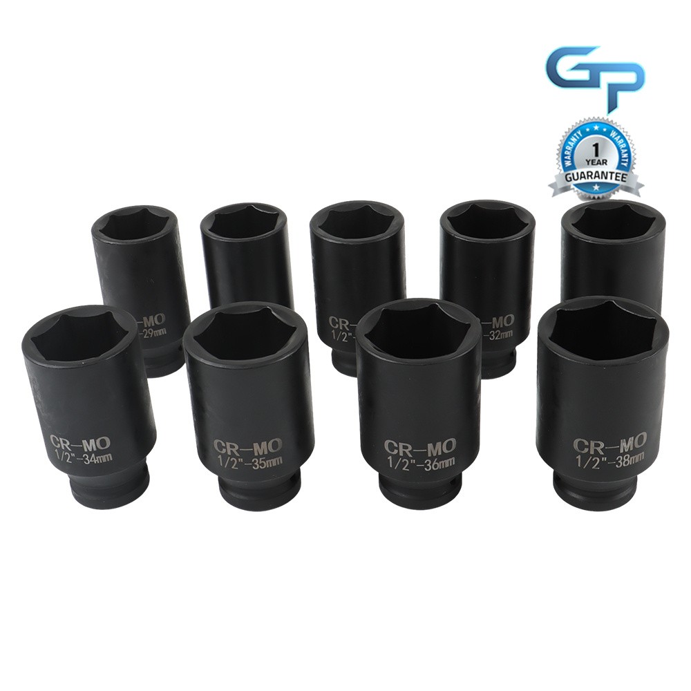 9pcs 1/2″ Drive Metric Axle Hub Nut Socket Deep Impact Socket Tool 29-38mm Kit