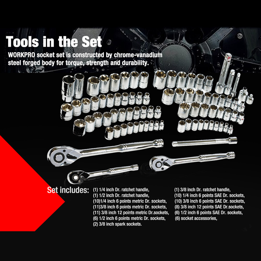 WORKPRO 408PCS Mechanics Tool Set 3Drawer Home Repair Tool Kit Hand Tool Kit Set
