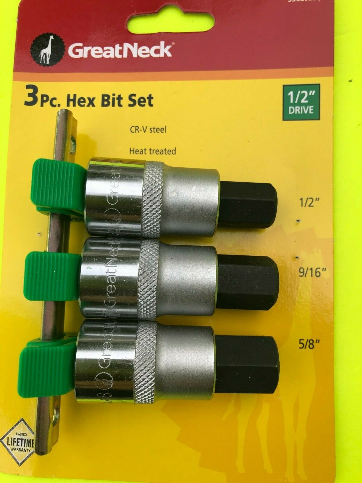 Great Neck 1/2-Inch Drive 3-Piece SAE Large Hex Bit Socket Set 1/2″, 9/16″, 5/8″
