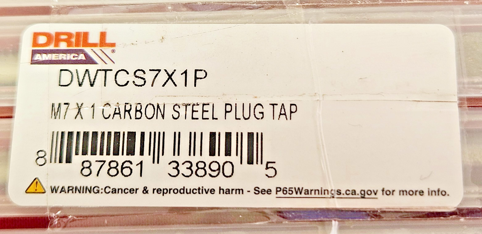 M7 X 1.0 Plug Tap Metric 7MM Irwin 1731 ZR Carbon Steel Hand Tap 4FL