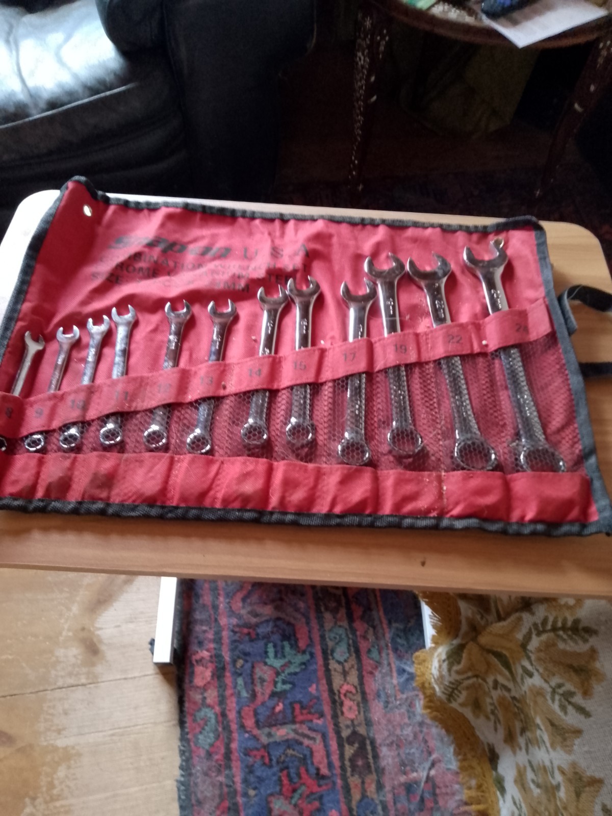 SNAP ON U S A 12 PIECE COMBINATION WRENCH SET CHROME VANADIUM STEEL 8-24 MM