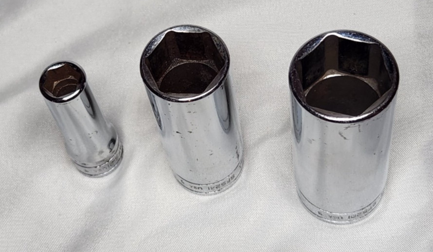 Snap-On Lot of 3 SFS121 3/8″ SFS241 3/4″ SFS281 7/8″ Deep Socket 6PT 3/8″ Drive