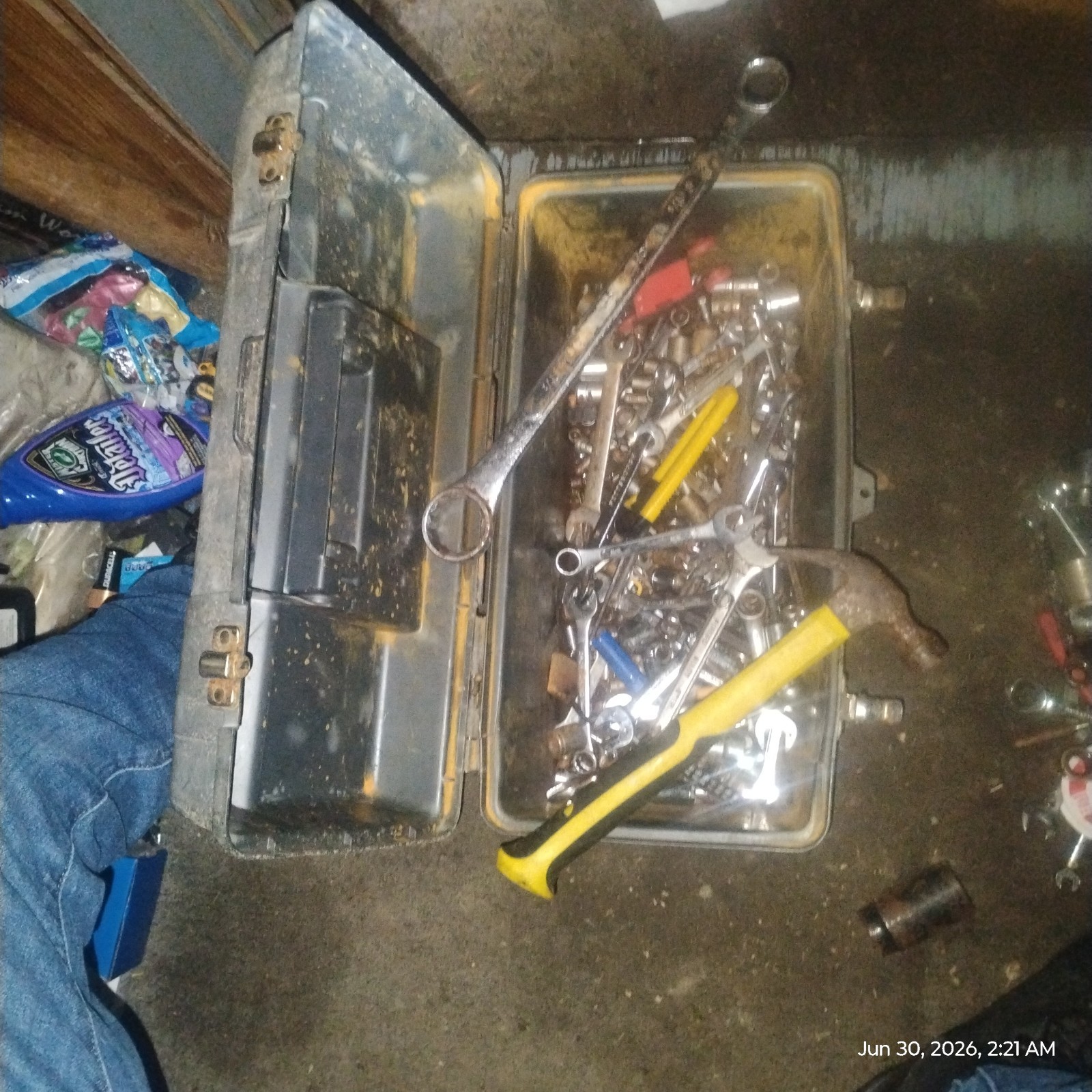 vintage old tool box with random Mechanics tools.