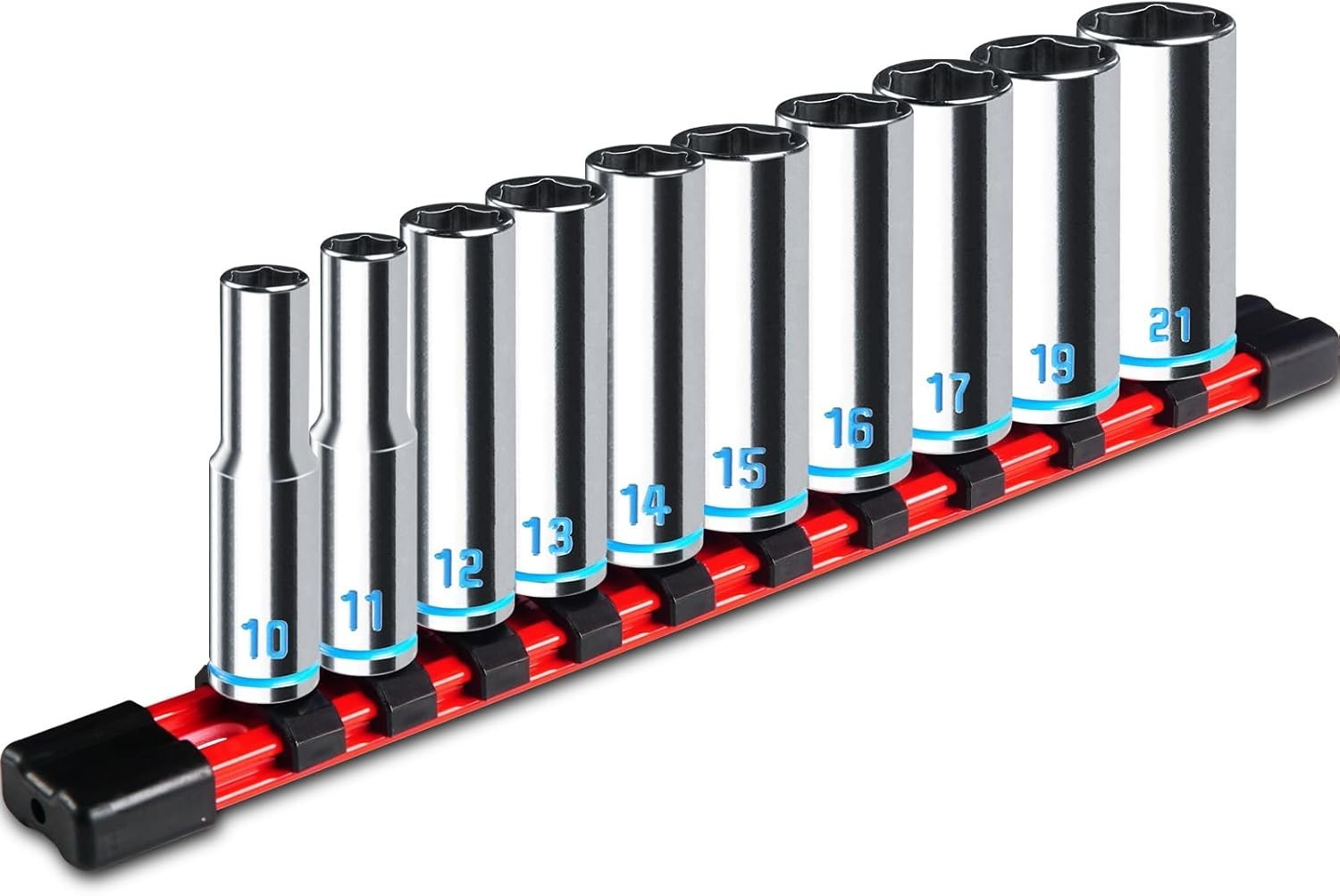 3/8 Inch Drive Deep Socket Set 10-Piece Metric 10-21mm Chrome Vanadium
