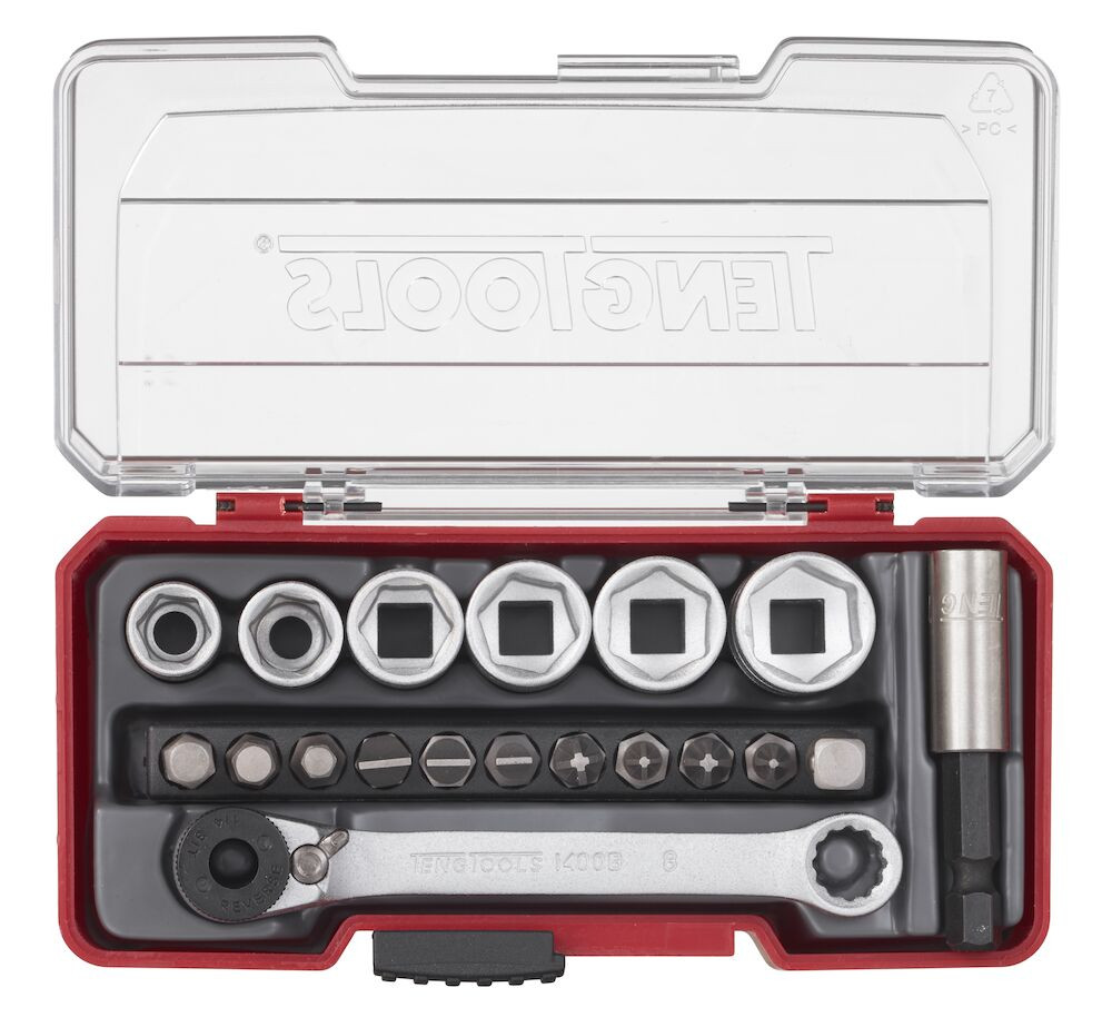 Teng Tools TJ1419 1/4″ Socket Set 6 pt With Belt Clip 19 Pieces