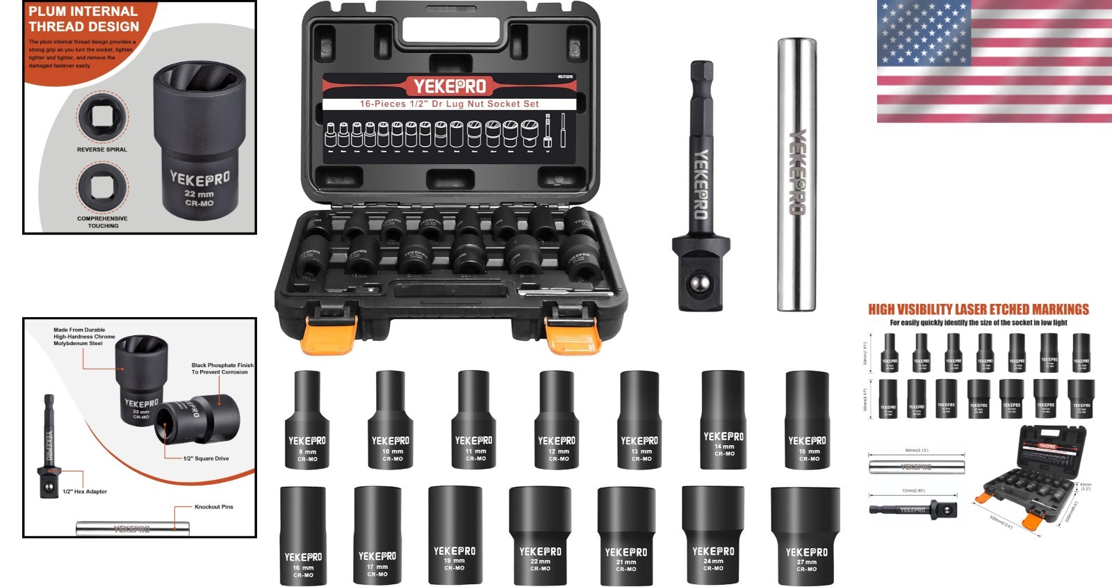 Professional 16-Piece Impact Twist Socket Set for Rusted & Damaged Fasteners
