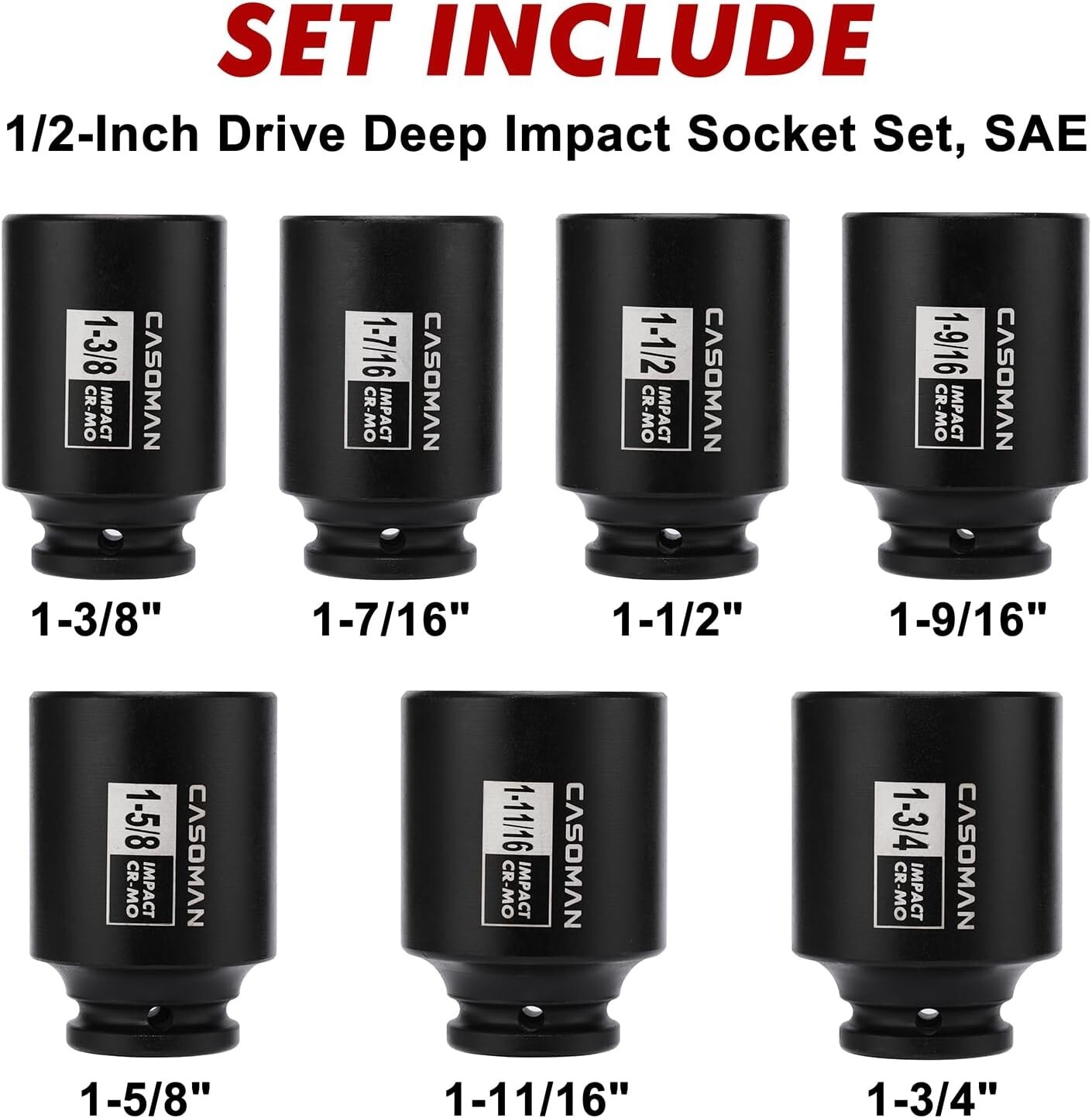 Professional-Grade 7-Piece Impact Socket Set: 1/2-Inch Drive, Chrome Molybden…