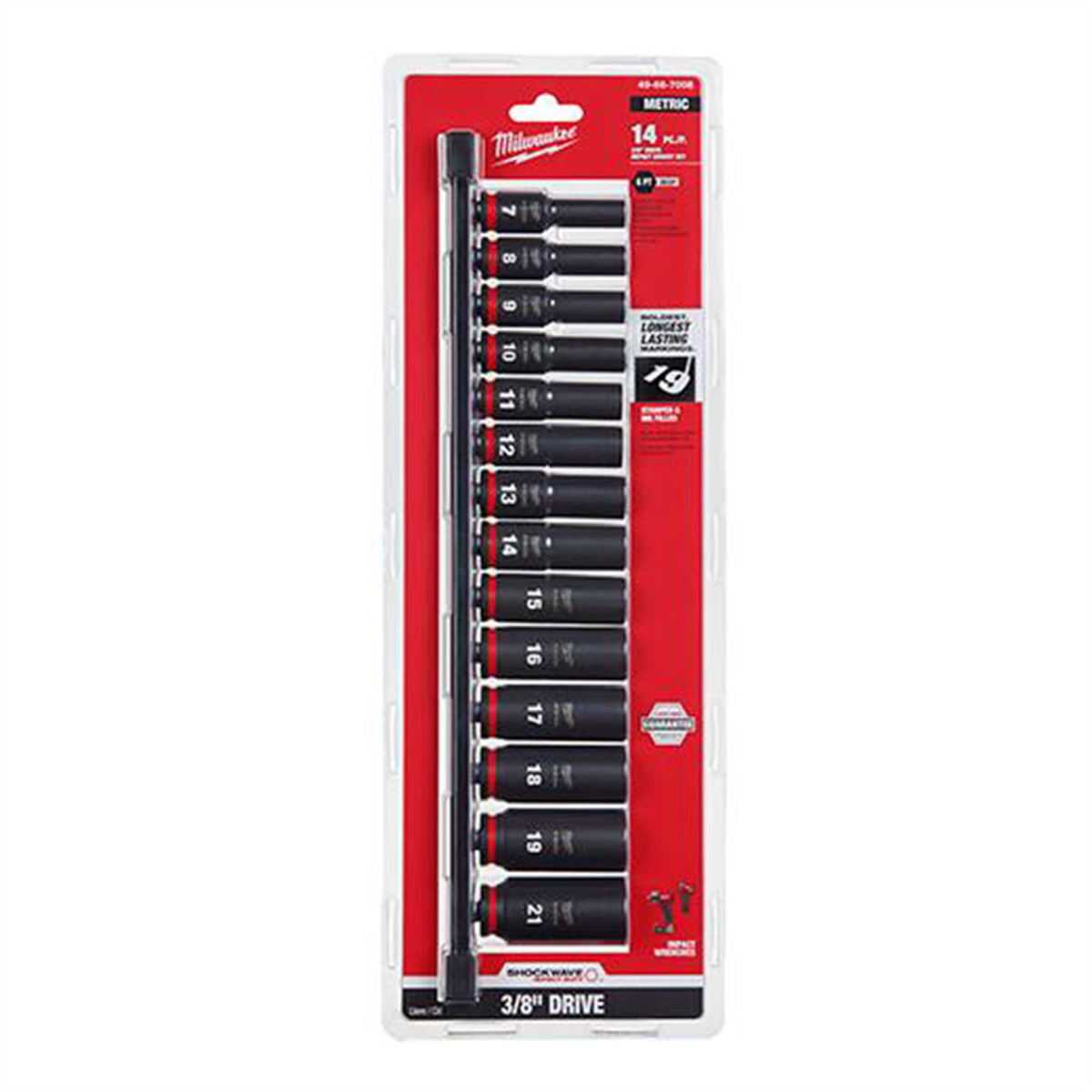 Milwaukee 49-66-7008 14 PC SHOCKWAVE 3/8″ Dr Metric Deep 6 Point Socket Set