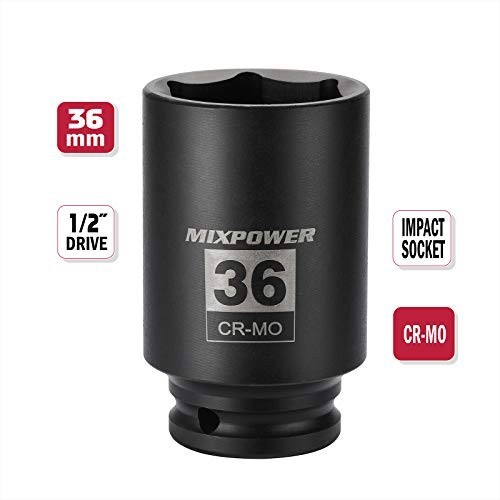 1/2″ Drive X 36 Mm Deep 6 PT Impact Socket, CR-MO, Drive 6 Point Axle Nut Socket