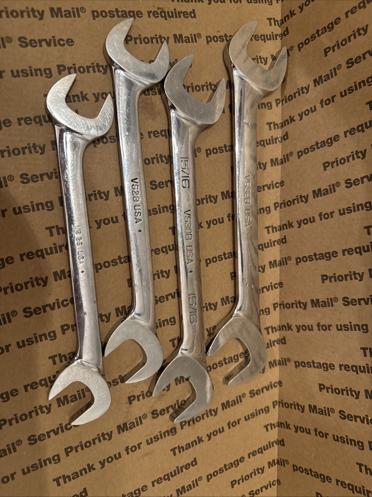 Snap-on 4Pc 4 Way Angle Head Open End Wrench Set 13/16, 7/8, 15/16, 1in
