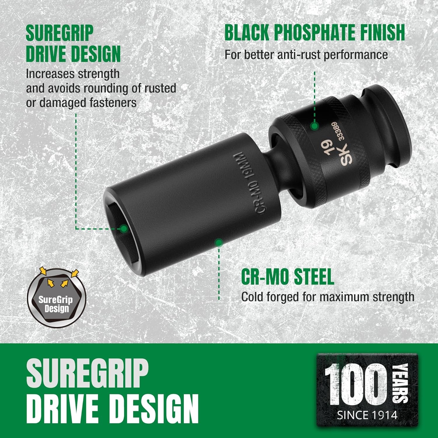 SK 3/8″ Drive Universal Impact Socket Set, Deep Swivel 3/8″