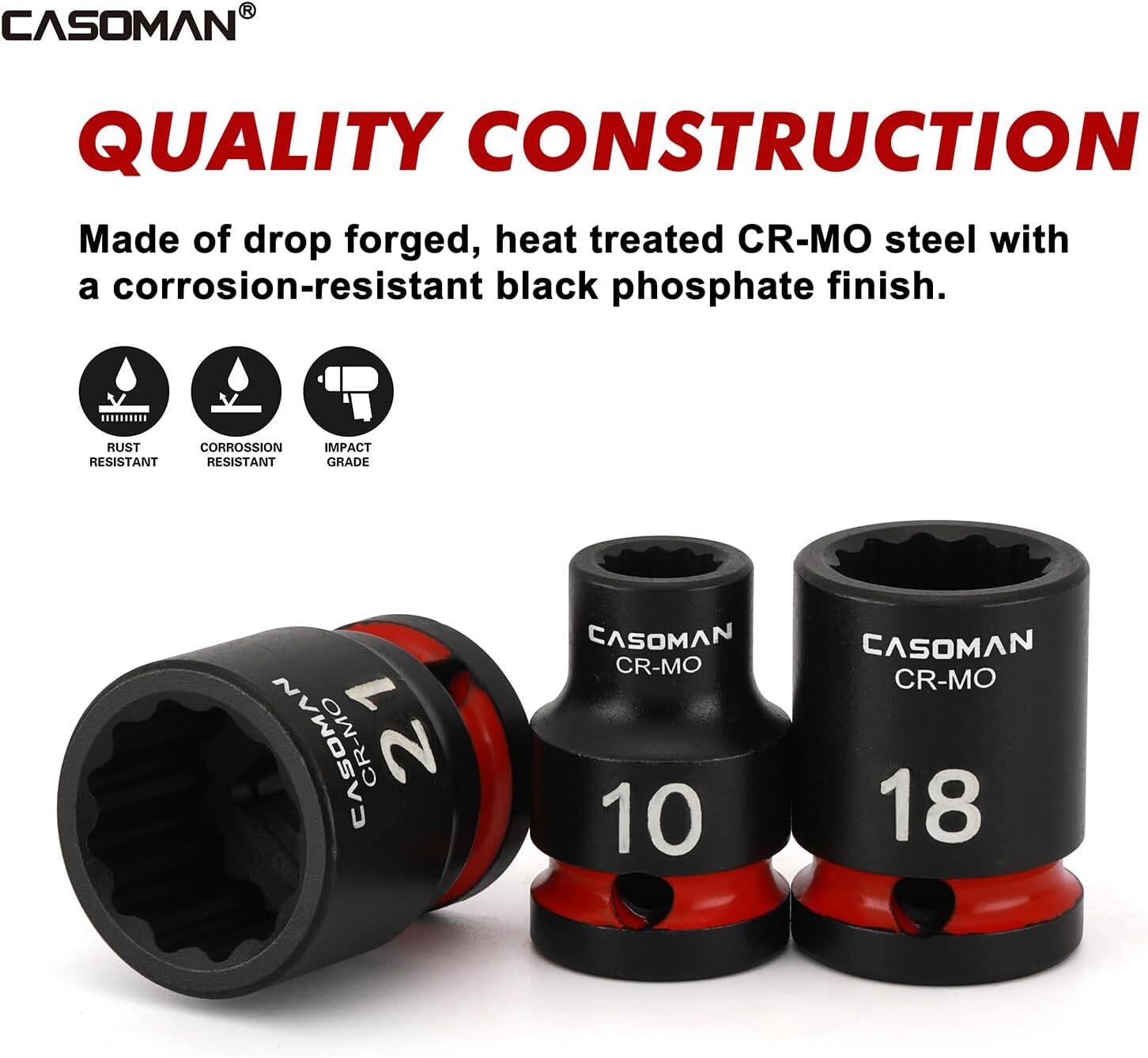 26 PCS 1/2″ Drive Standard Impact Socket Set 12 Point Metric 10mm-36mm CR-MO