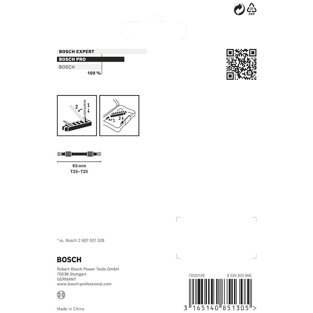 Bosch PRO Impact Torx Screwdriver Bit T25 65mm Pack of 8