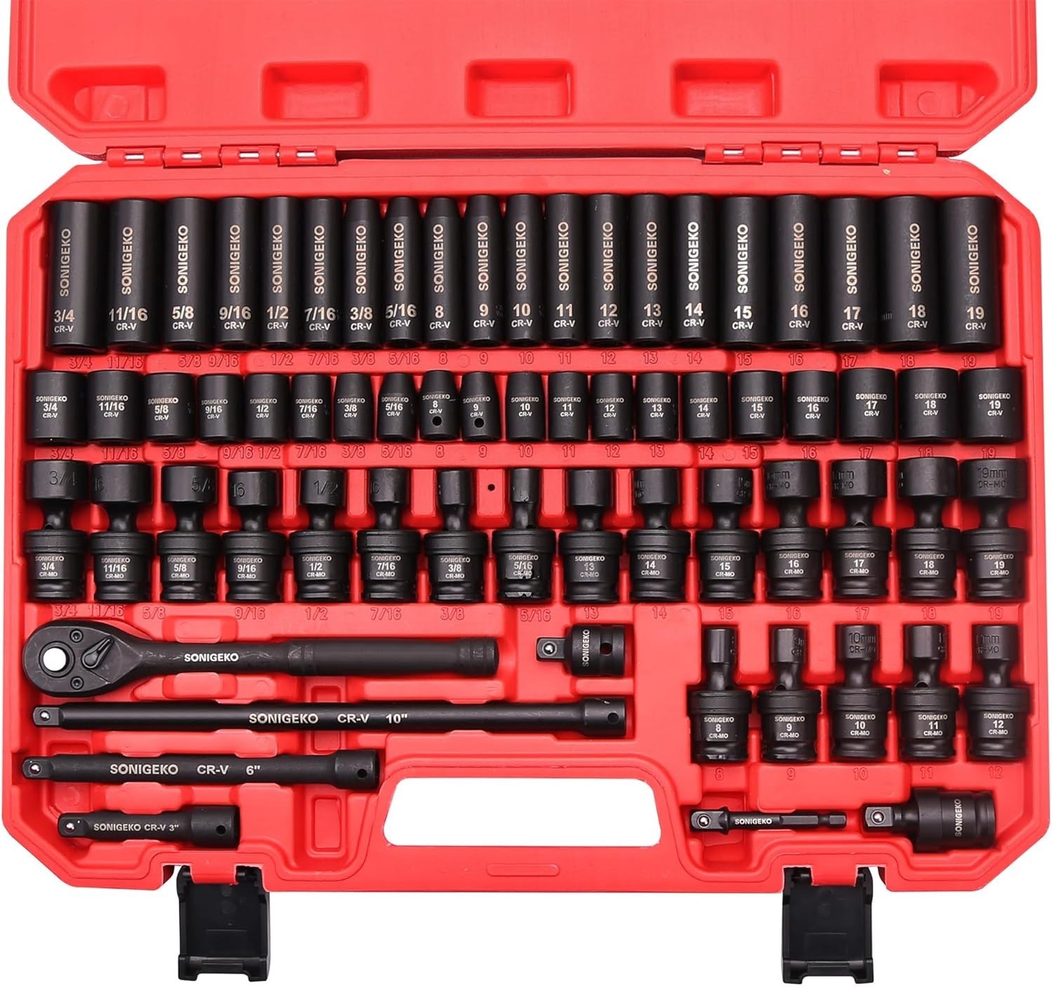 3/8″ Drive Impact Socket Set, 67-Piece Standard Metric SAE CR-V Steel