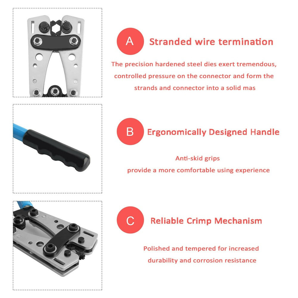 Cable Lug HX-50B 6-50mm² Crimp Pliers Wire Connector Cu/Al Terminal Crimper Tool