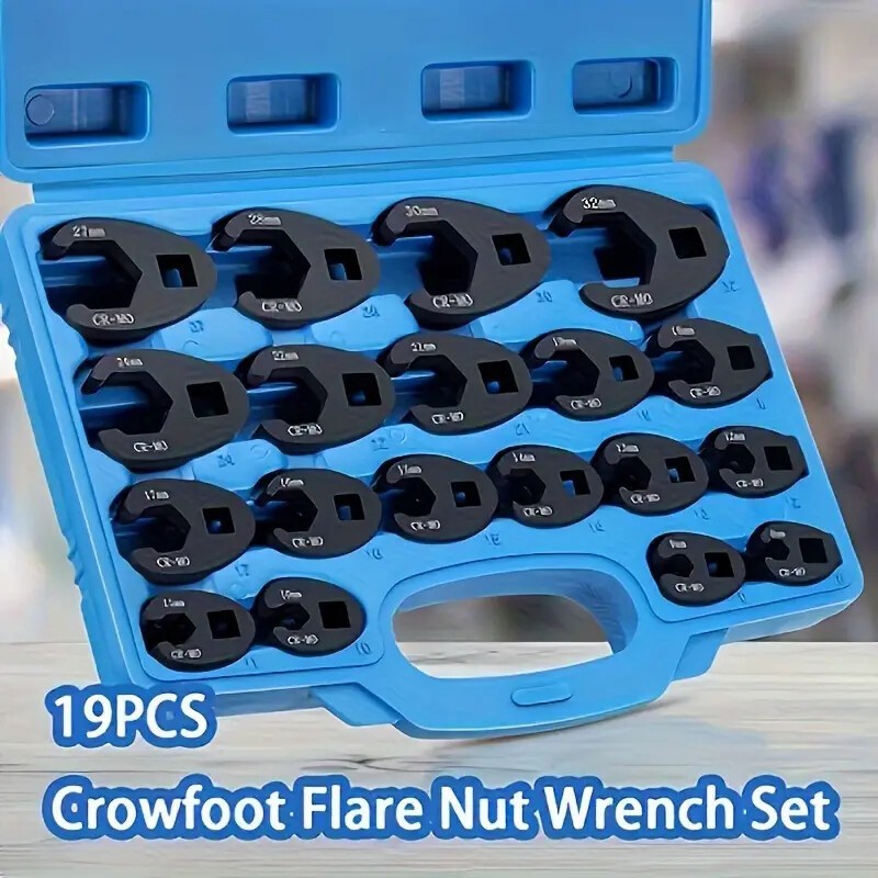 19PCS Crows foot Wrench Set 1/2″ and 3/8” Drive Flare Nut Crowfoot Wrench Set US