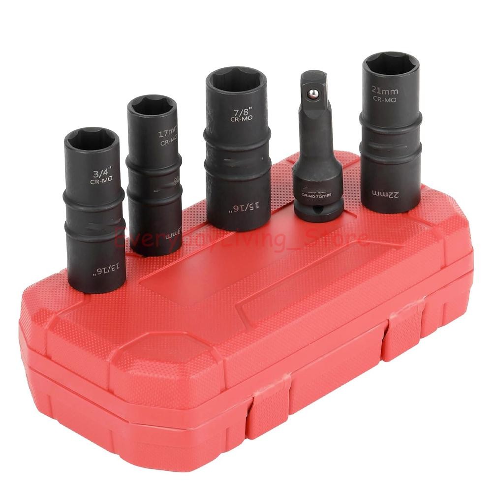 5PCS 1/2″ THIN WALL FLIP IMPACT SOCKET SET FOR AUTO RIMS TIRES LUG NUTS US