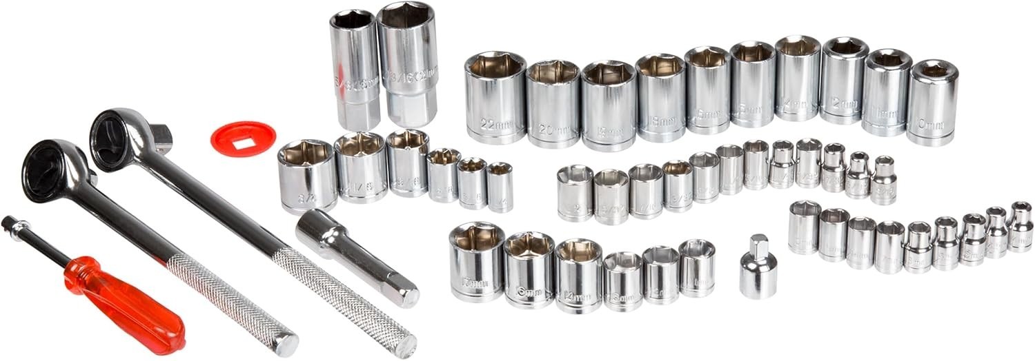 52-Piece Drive Socket Set – 1/4, 3/8 and 1/2 Sockets – SAE and Metric Tools f…