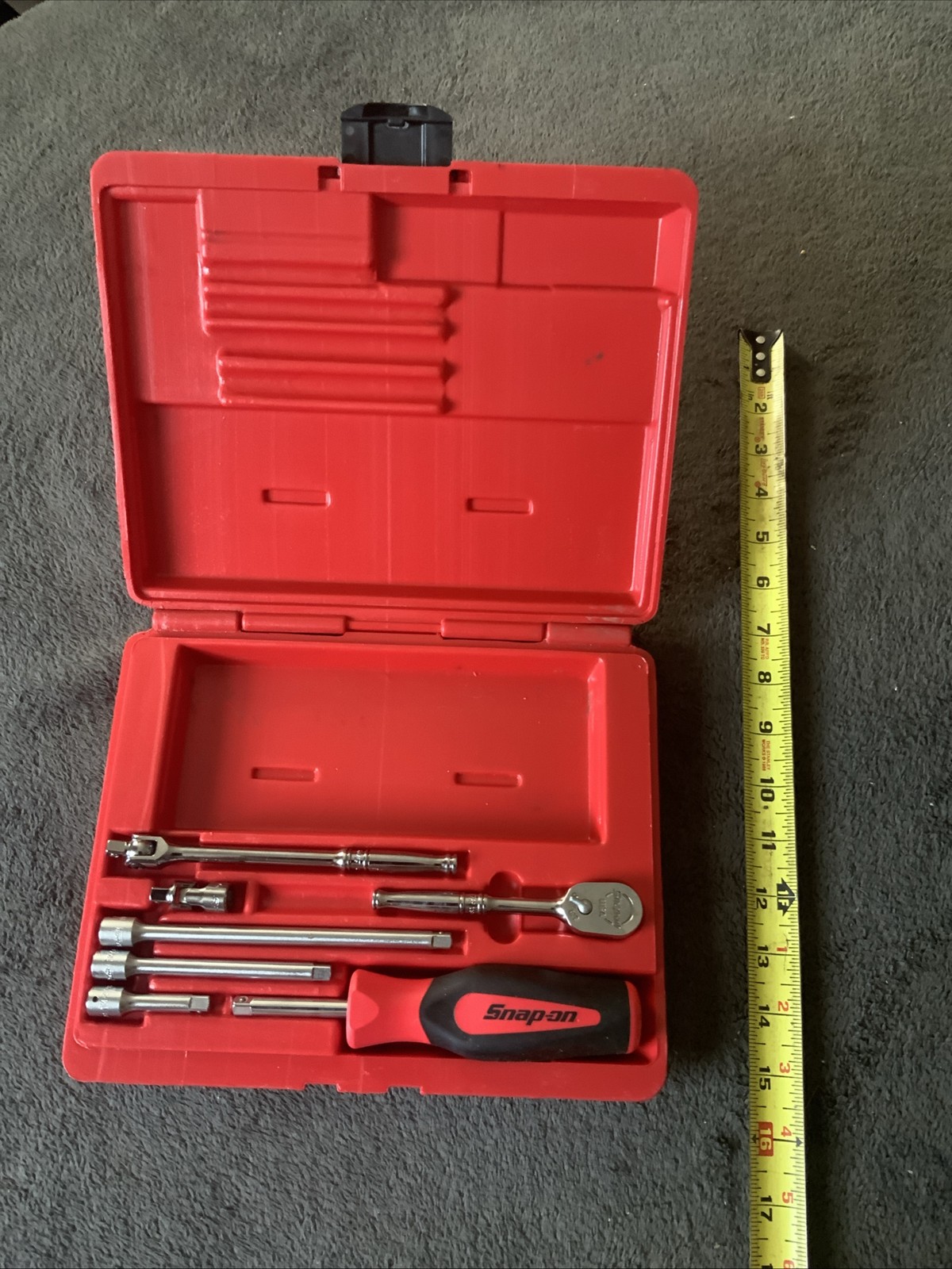 Snap On 1/4” Drive Ratchet, Driver, Breaker Bar, Extensions, In Case….see Pics..