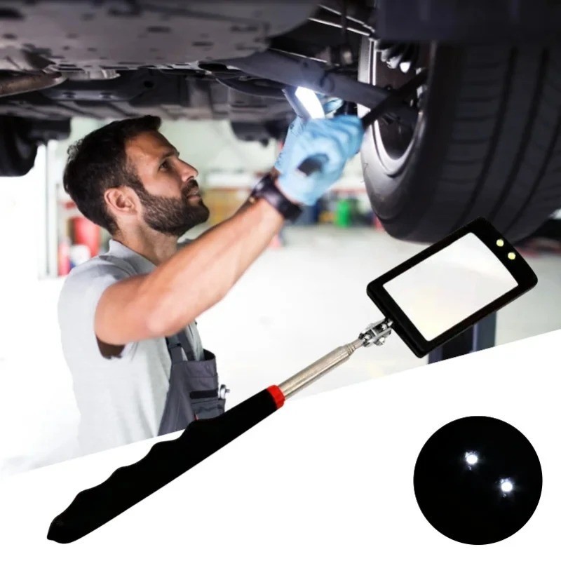 Telescopic LED lit Mirror Inspection Extending Swivel Car Garage Mechanics Chrom