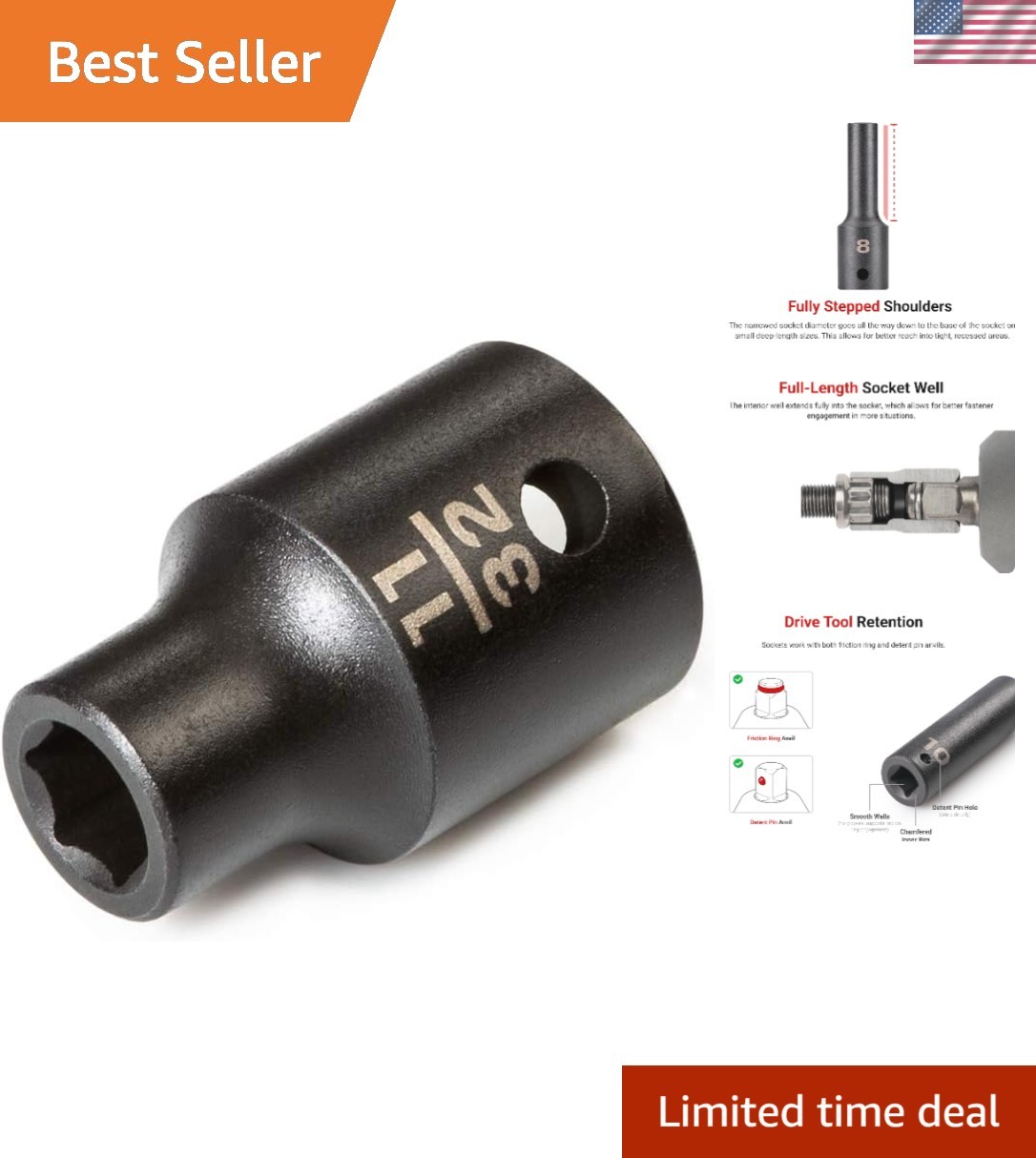 Corrosion-Resistant 11/32-Inch Shallow Impact Socket | Alloy Steel Construction