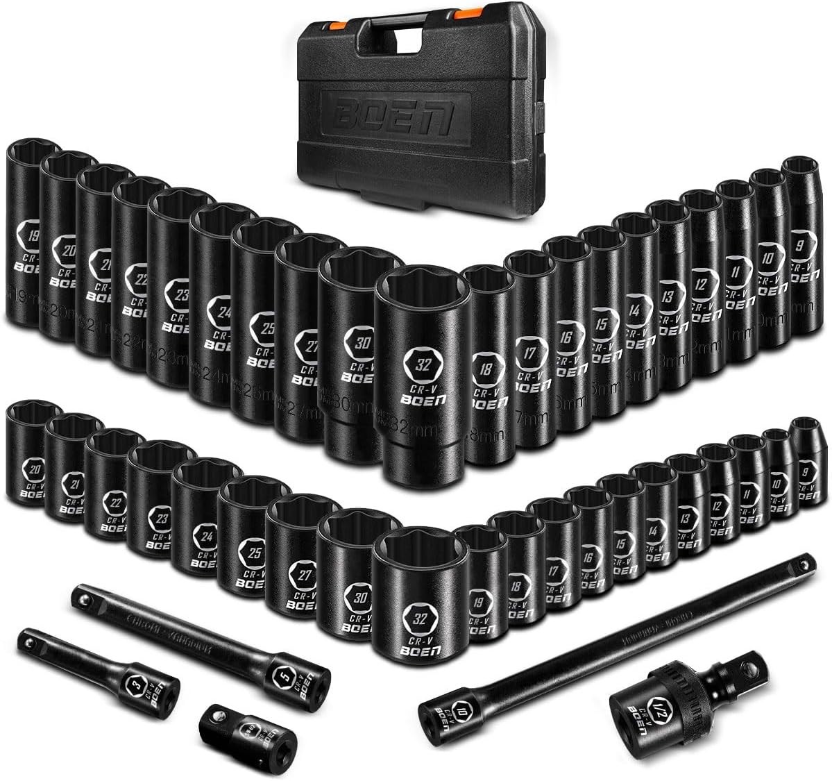 Pro-Grade 45 PCS Metric Impact Socket Set – High Torque for Auto Mechanics