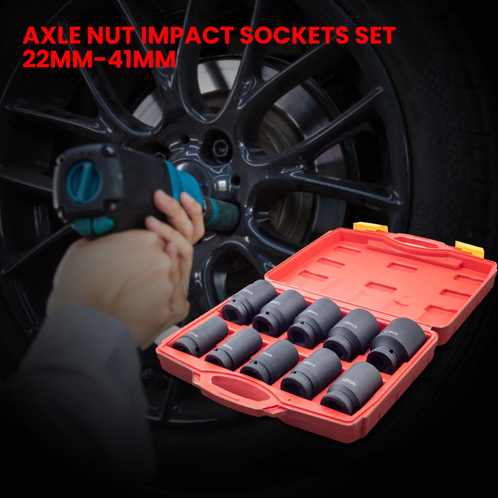 10PCS 3/4Inch Drive Deep Impact Socket Set Metric 22mm-41mm 6-Point Kit W/ Case