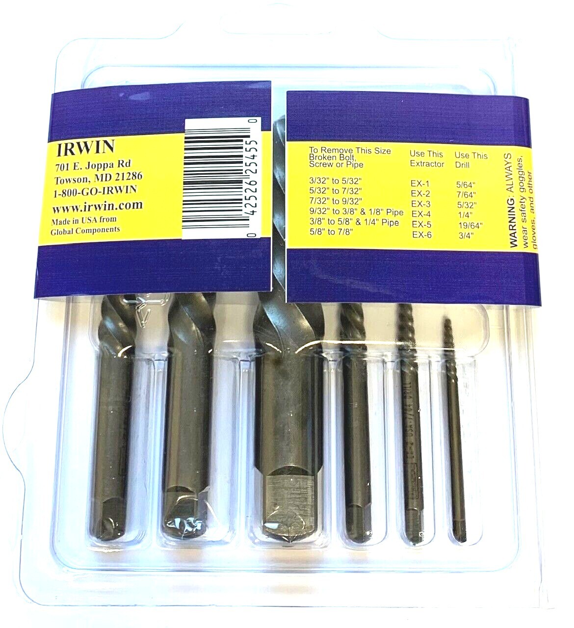 6 PIECE SCREW EXTRACTOR SET IRWIN HANSON #53545 SPIRAL FLUTE EX1-EX6 – USA